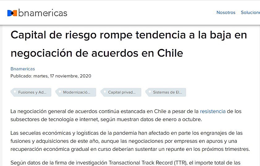 Capital de riesgo rompe tendencia a la baja en negociacin de acuerdos en Chile